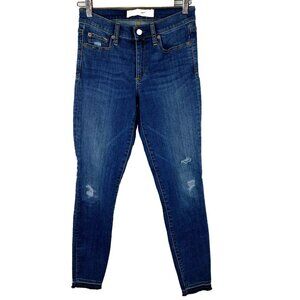 GAP Jeans Womens Size 27 Tall True Skinny Raw Hem Ankle Distressed Denim Blue